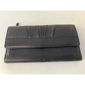 COACH LARGE BLACK SMOOTH LEATHER WALLET WITH EMBOSSED LOGO